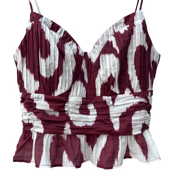 Express Women’s L Maroon & White Pleated Ruched Smocked Sleeveless Cami Top NWT - Picture 7 of 13